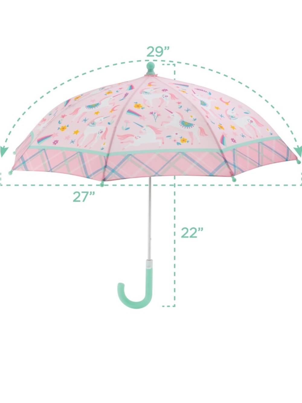 Kids Pink Unicorn Print Umbrella with Mint Handle( like new)